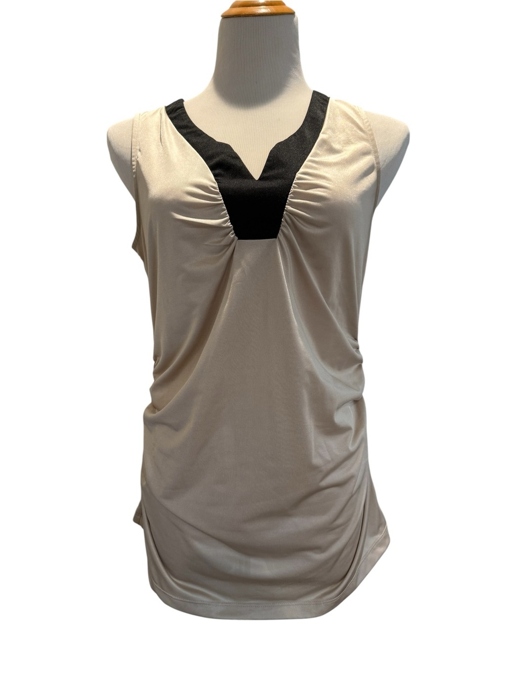 New York & Company Beige Tank Top with Black V-Inset